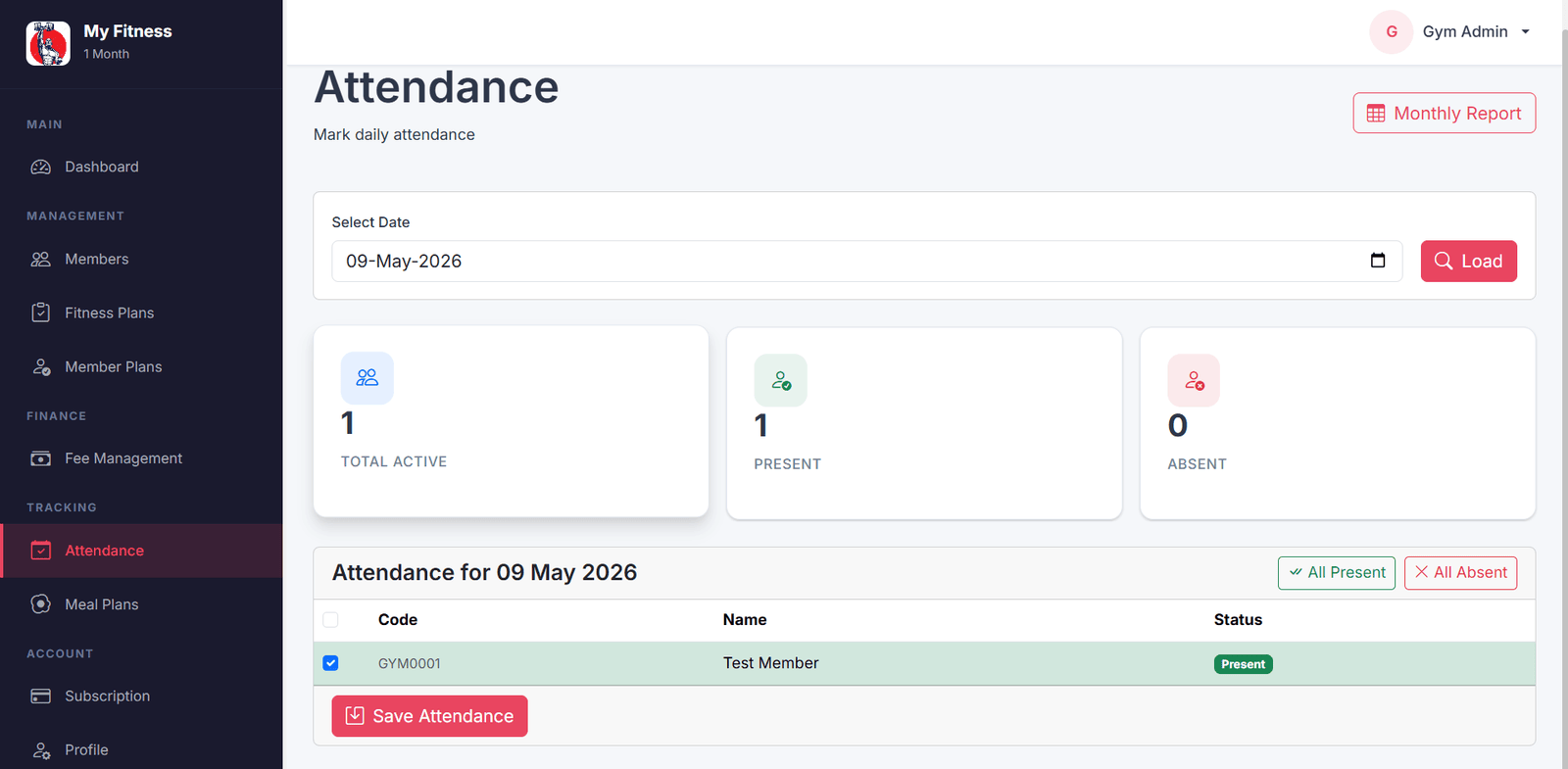 Ttriple Fitness - Attendance Tracking